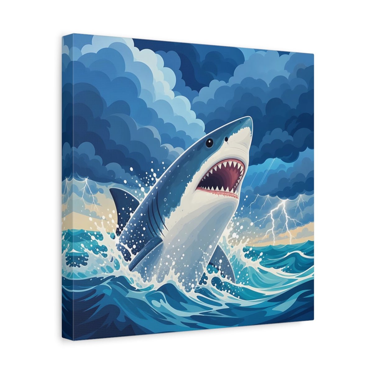 Animals Shark Blue Storm Canvas Print – Kids Room, Above Toy Storage - YesArtYes