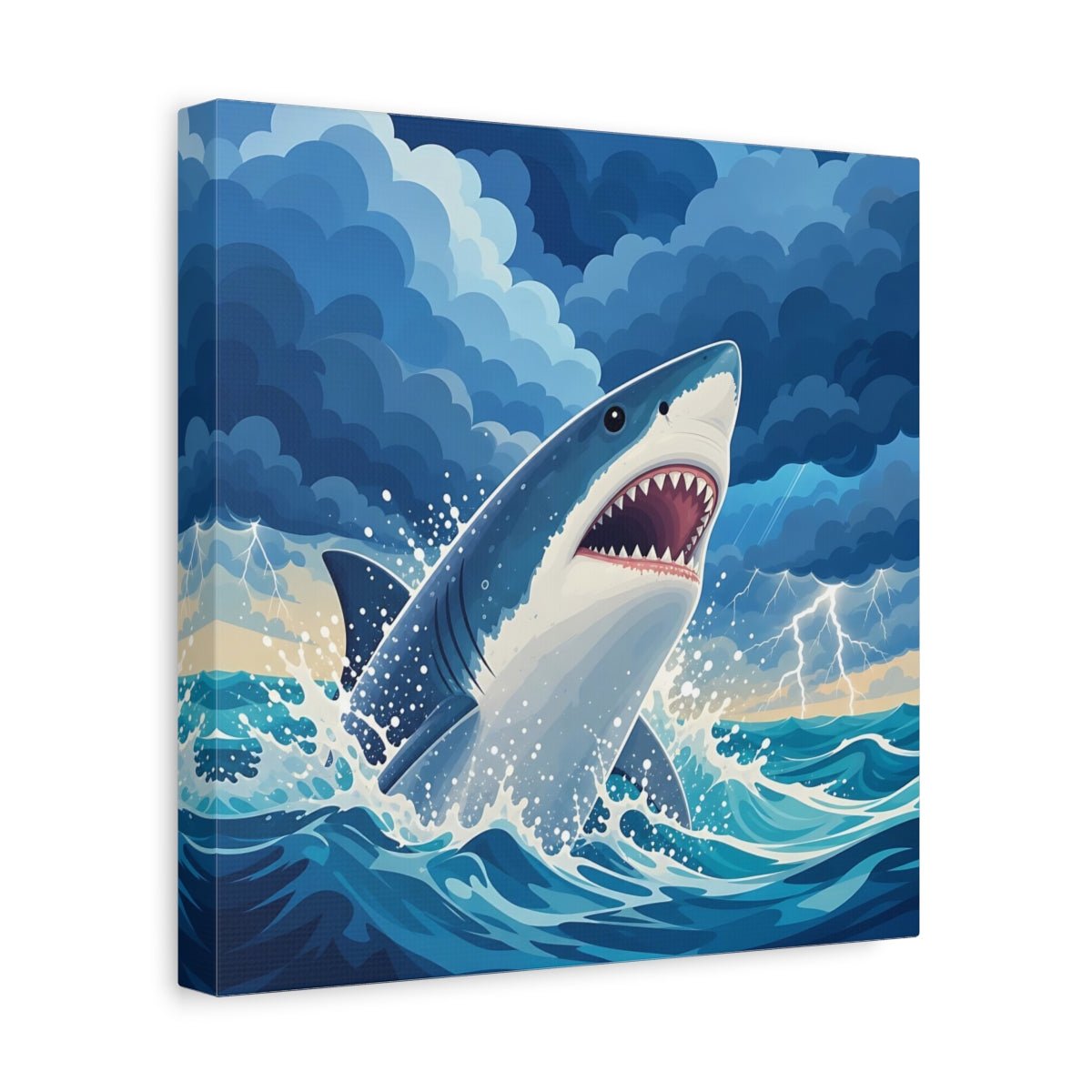 Animals Shark Blue Storm Canvas Print – Kids Room, Above Toy Storage - YesArtYes