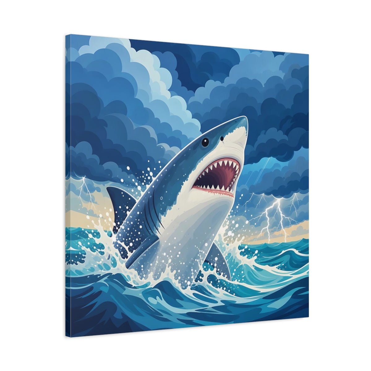 Animals Shark Blue Storm Canvas Print – Kids Room, Above Toy Storage - YesArtYes