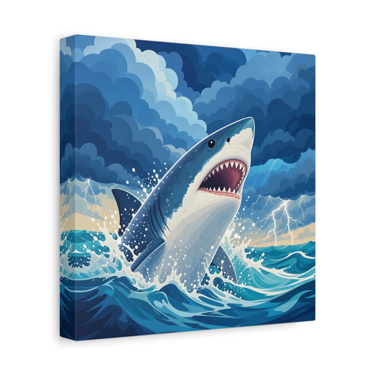 Animals Shark Blue Storm Canvas Print – Kids Room, Above Toy Storage - YesArtYes