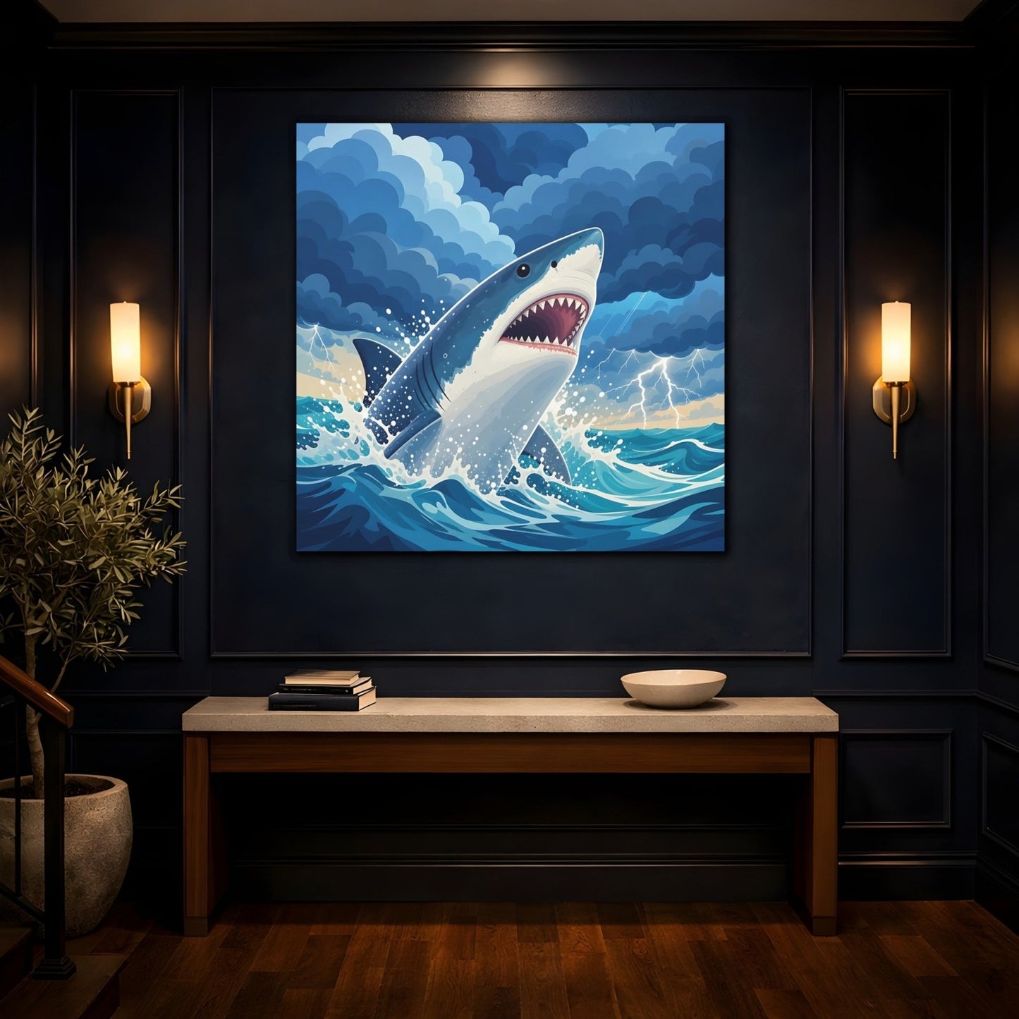 Animals Shark Blue Storm Canvas Print – Kids Room, Above Toy Storage - YesArtYes
