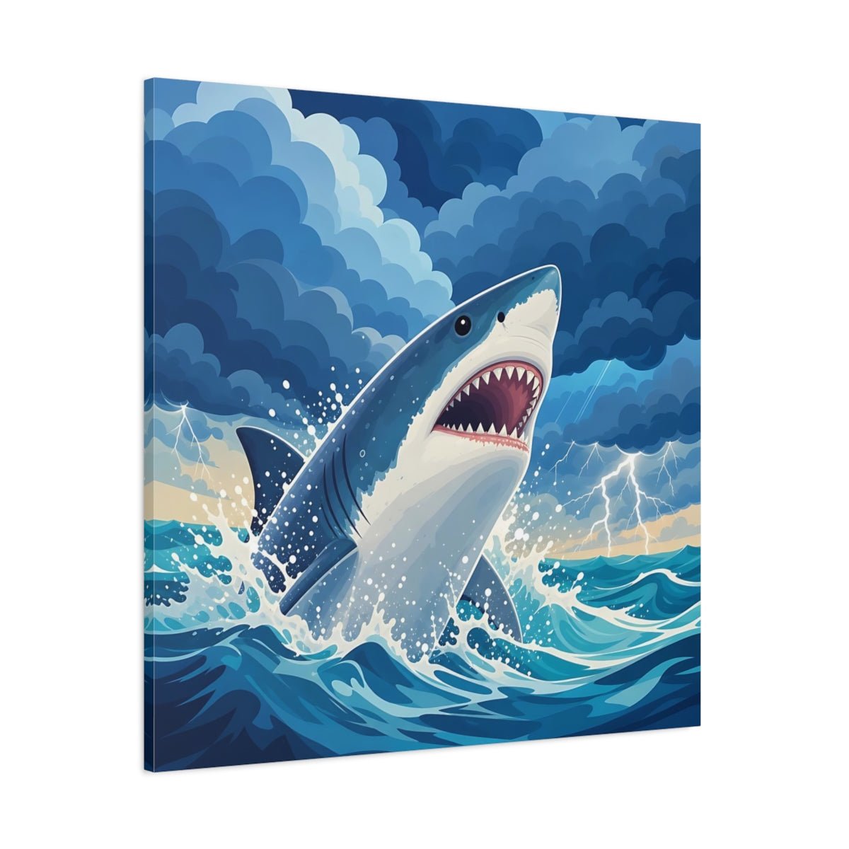 Animals Shark Blue Storm Canvas Print – Kids Room, Above Toy Storage - YesArtYes