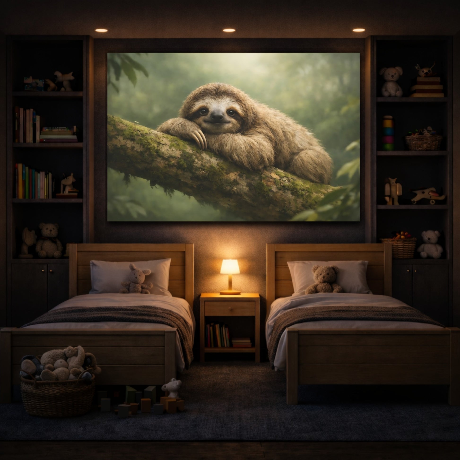 Animals Sloth Sloth Brown Green shown as front canvas room wall art