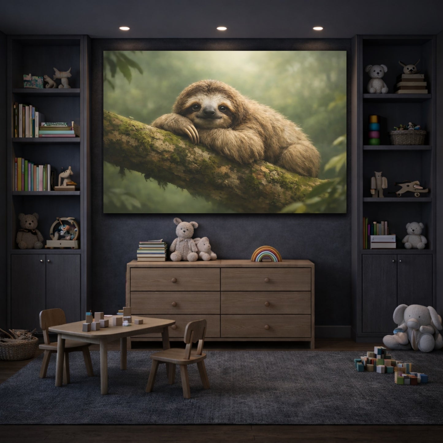 Animals Sloth Sloth Brown Green shown as front canvas room wall art