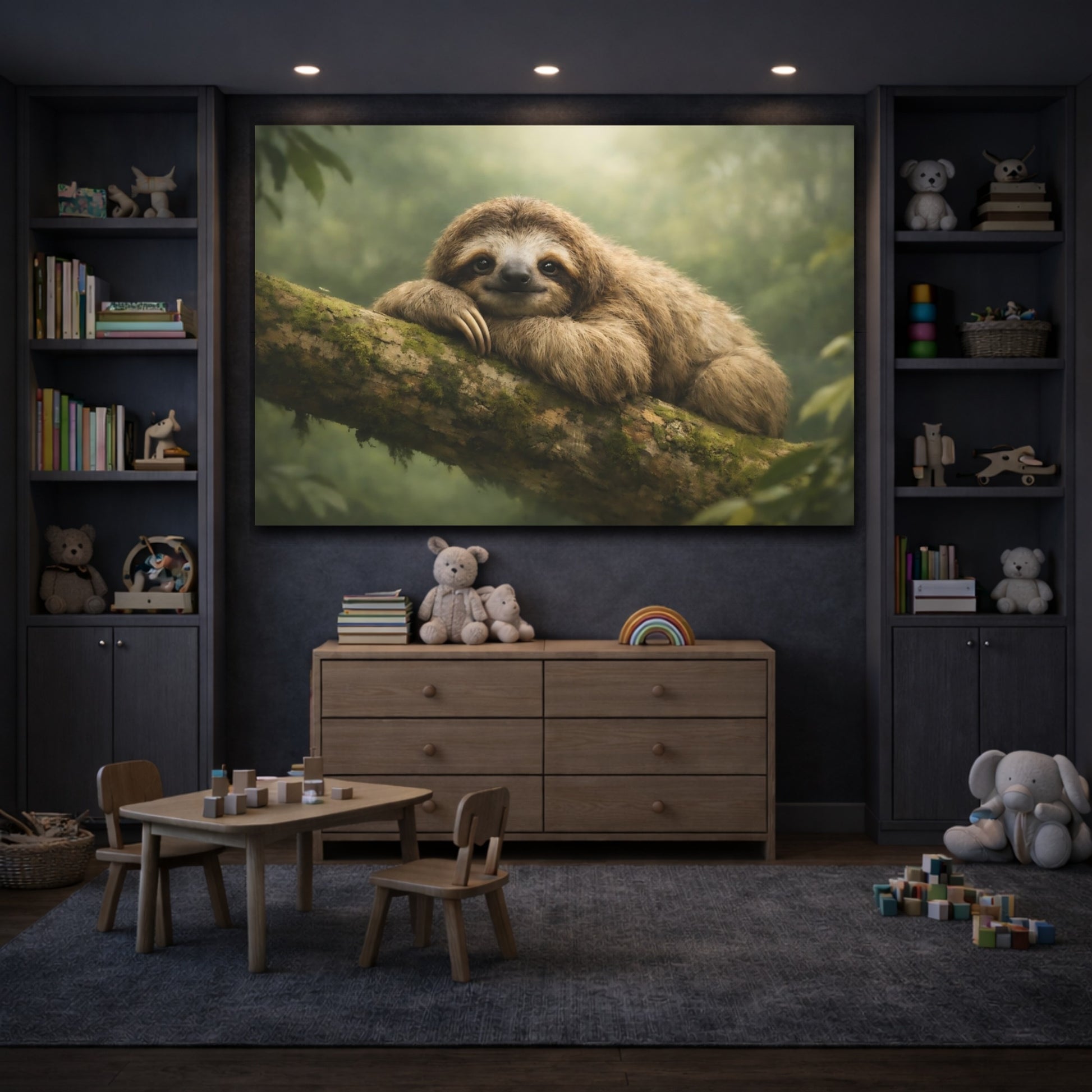 Animals Sloth Sloth Brown Green shown as front canvas room wall art