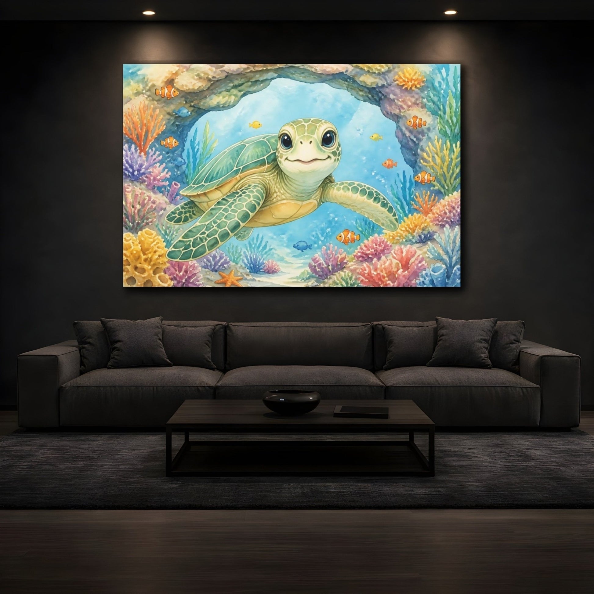 Animals Smiling Sea Turtle Canvas Print Wall Art – Kids Room Decor, Playroom - YesArtYes