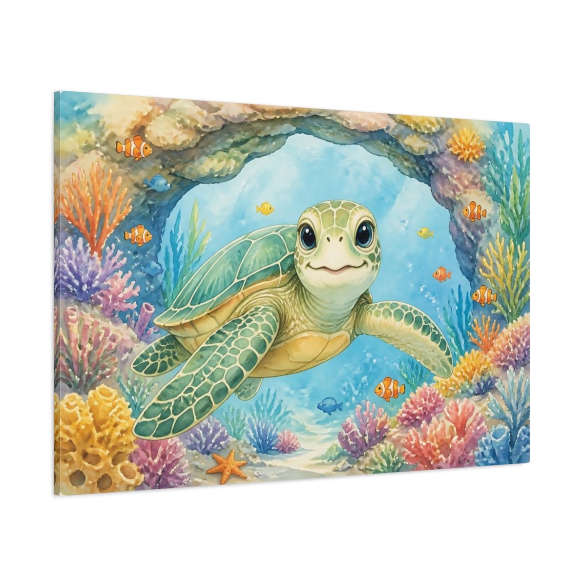 Animals Smiling Sea Turtle Canvas Print Wall Art – Kids Room Decor, Playroom - YesArtYes