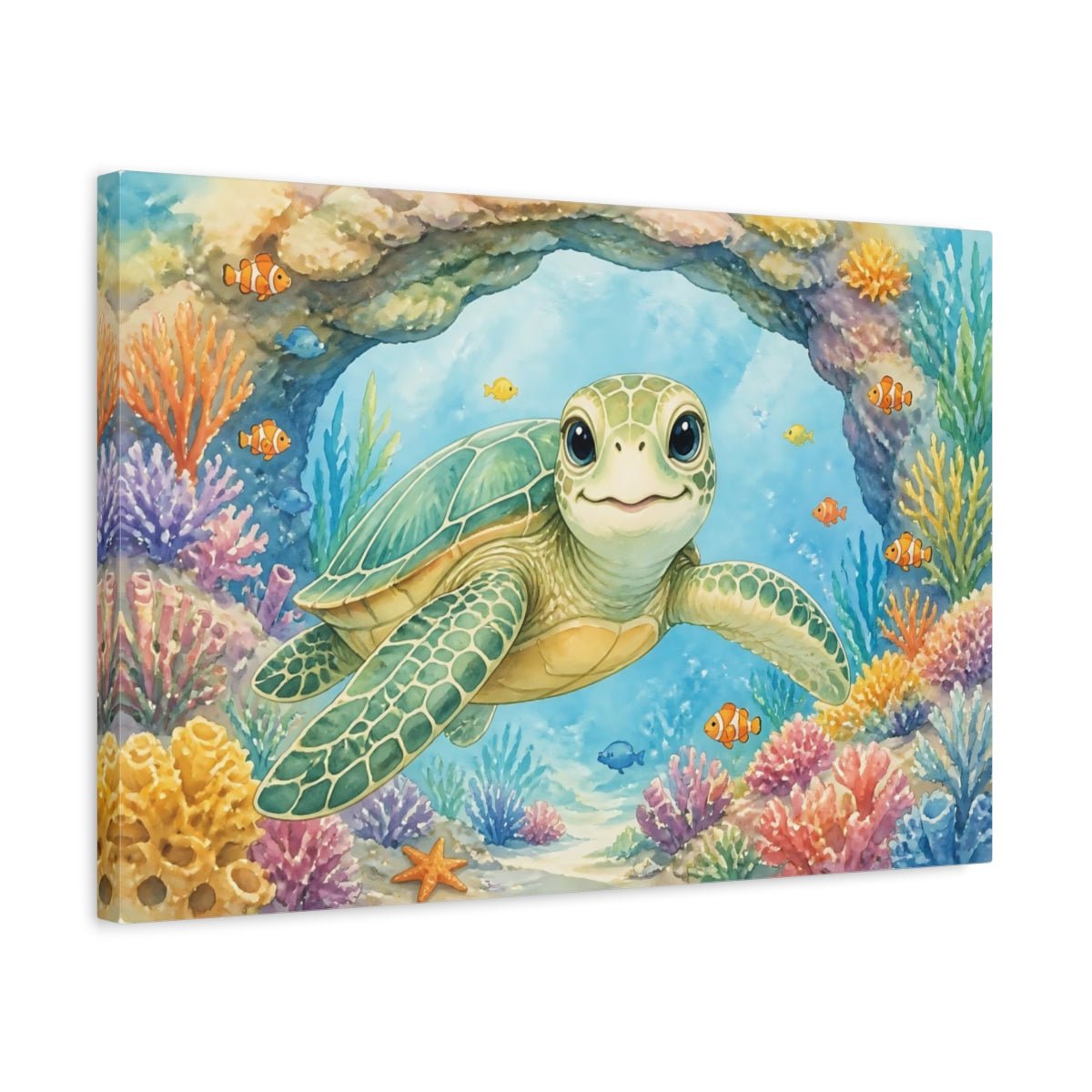 Animals Smiling Sea Turtle Canvas Print Wall Art – Kids Room Decor, Playroom - YesArtYes
