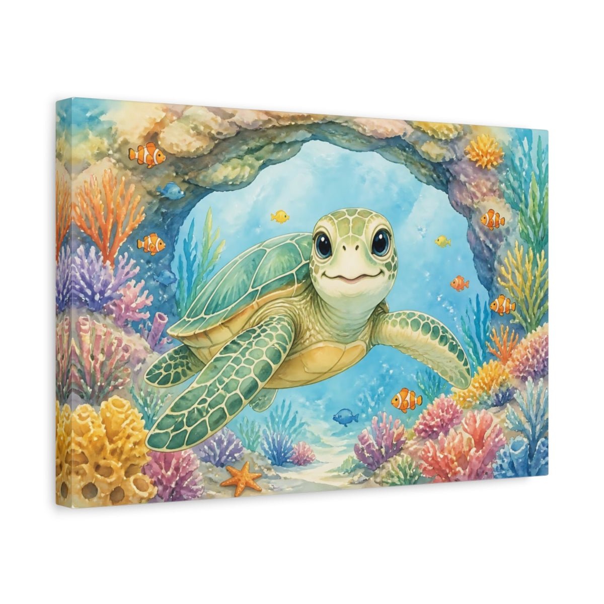 Animals Smiling Sea Turtle Canvas Print Wall Art – Kids Room Decor, Playroom - YesArtYes