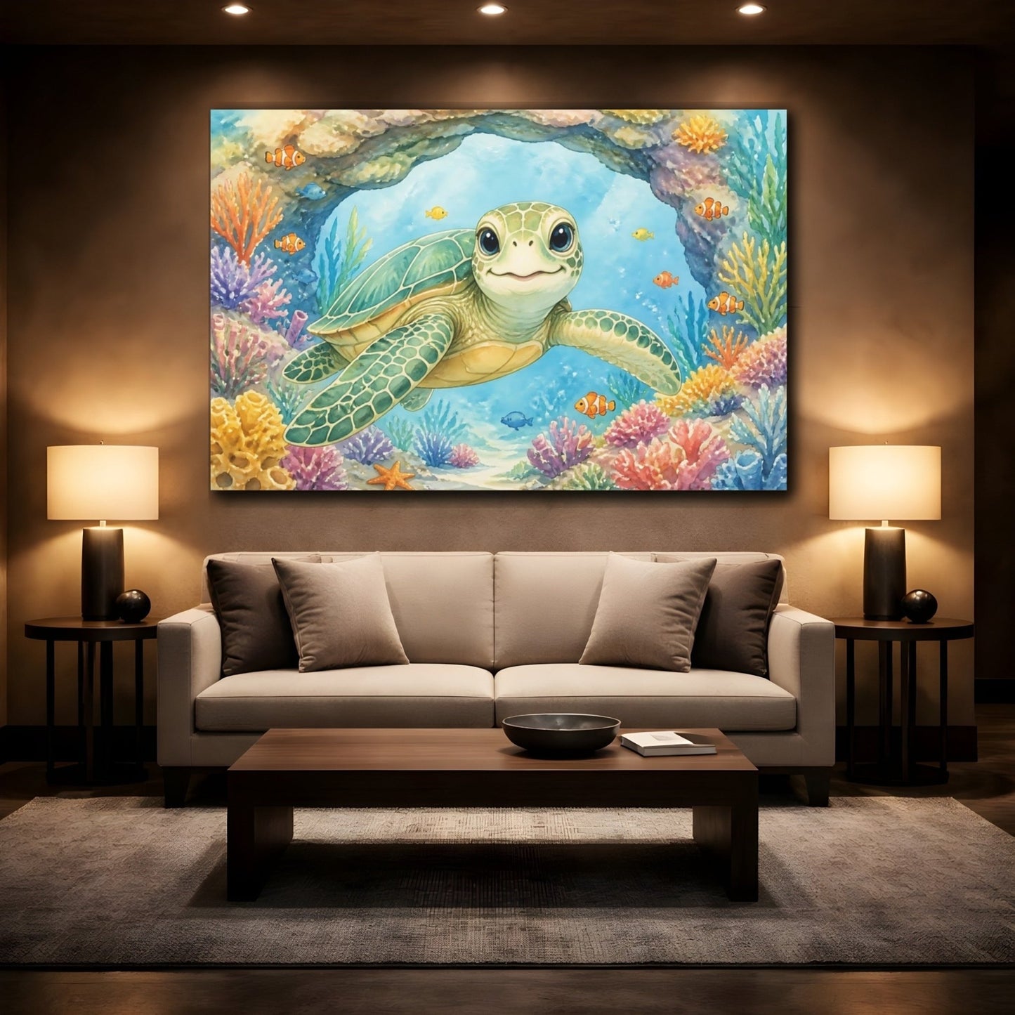 Animals Smiling Sea Turtle Canvas Print Wall Art – Kids Room Decor, Playroom - YesArtYes