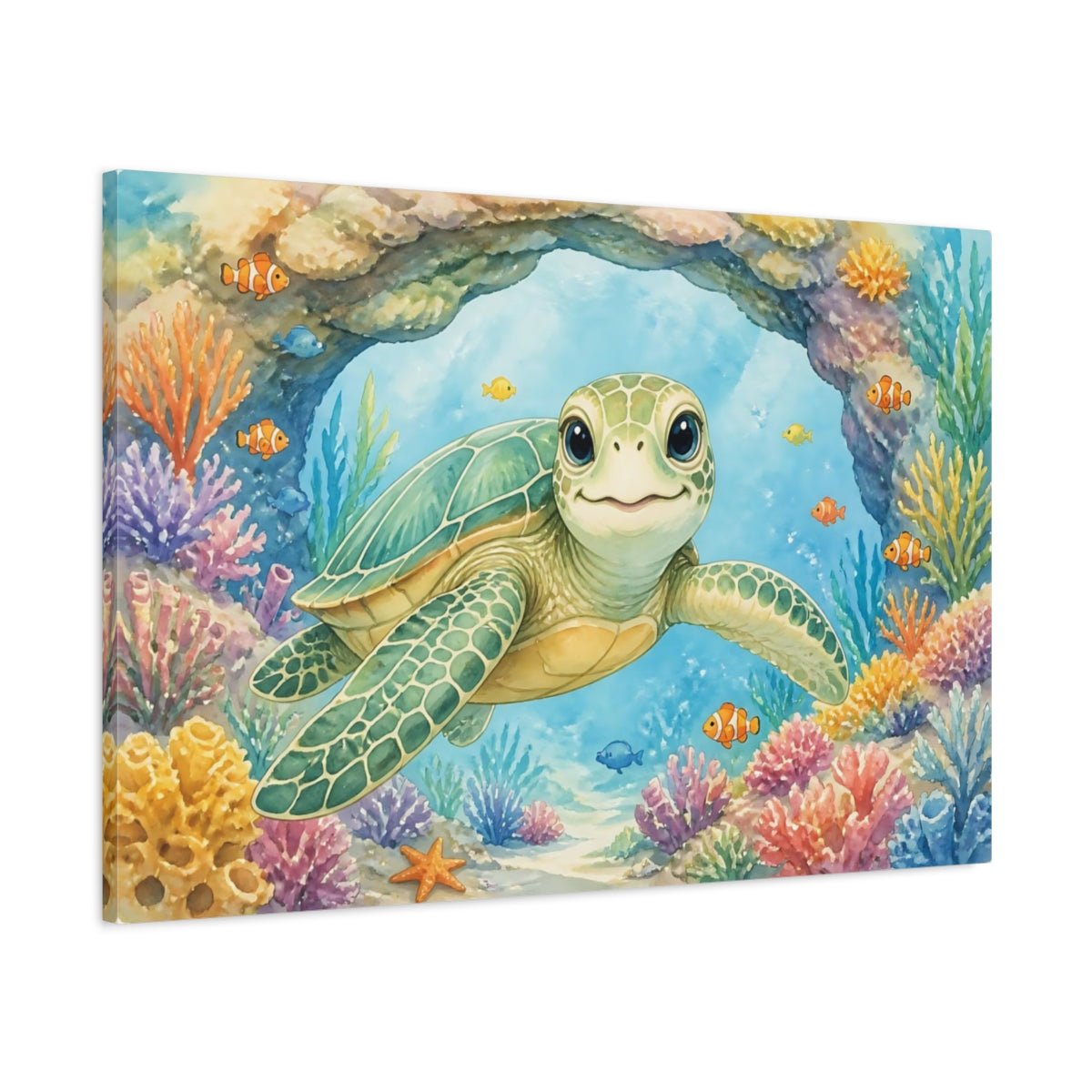 Animals Smiling Sea Turtle Canvas Print Wall Art – Kids Room Decor, Playroom - YesArtYes