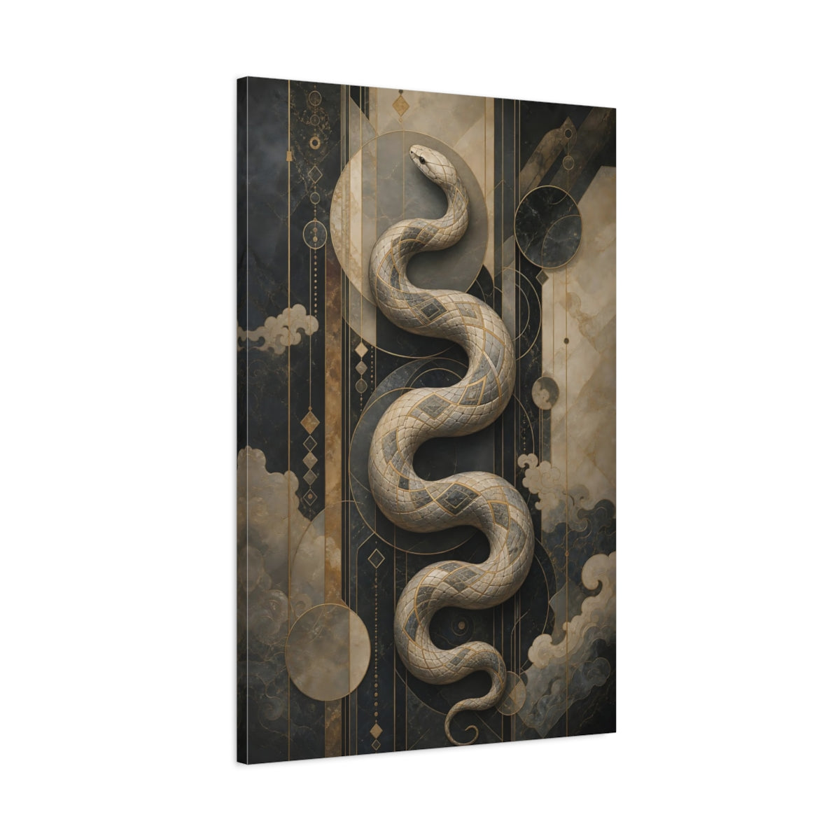Main Mockup. Animals Snake Black And Gold Snake shown as stretched canvas wall art