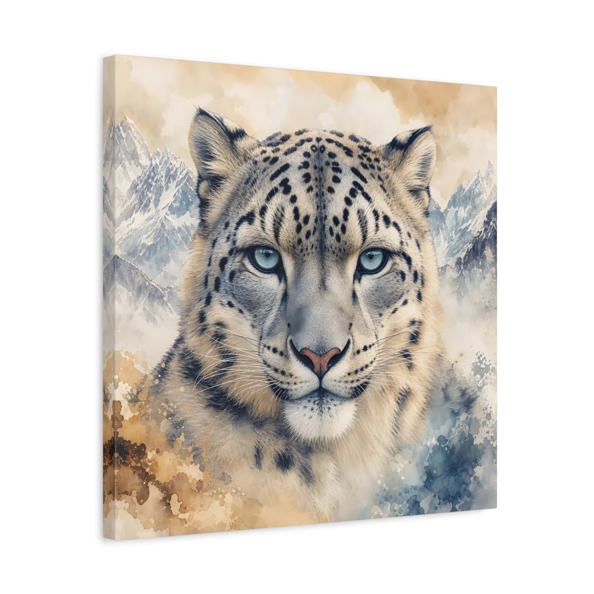 Animals Snow Leopard Watercolor Canvas Print – Living Room, Above Sofa, Brown - YesArtYes