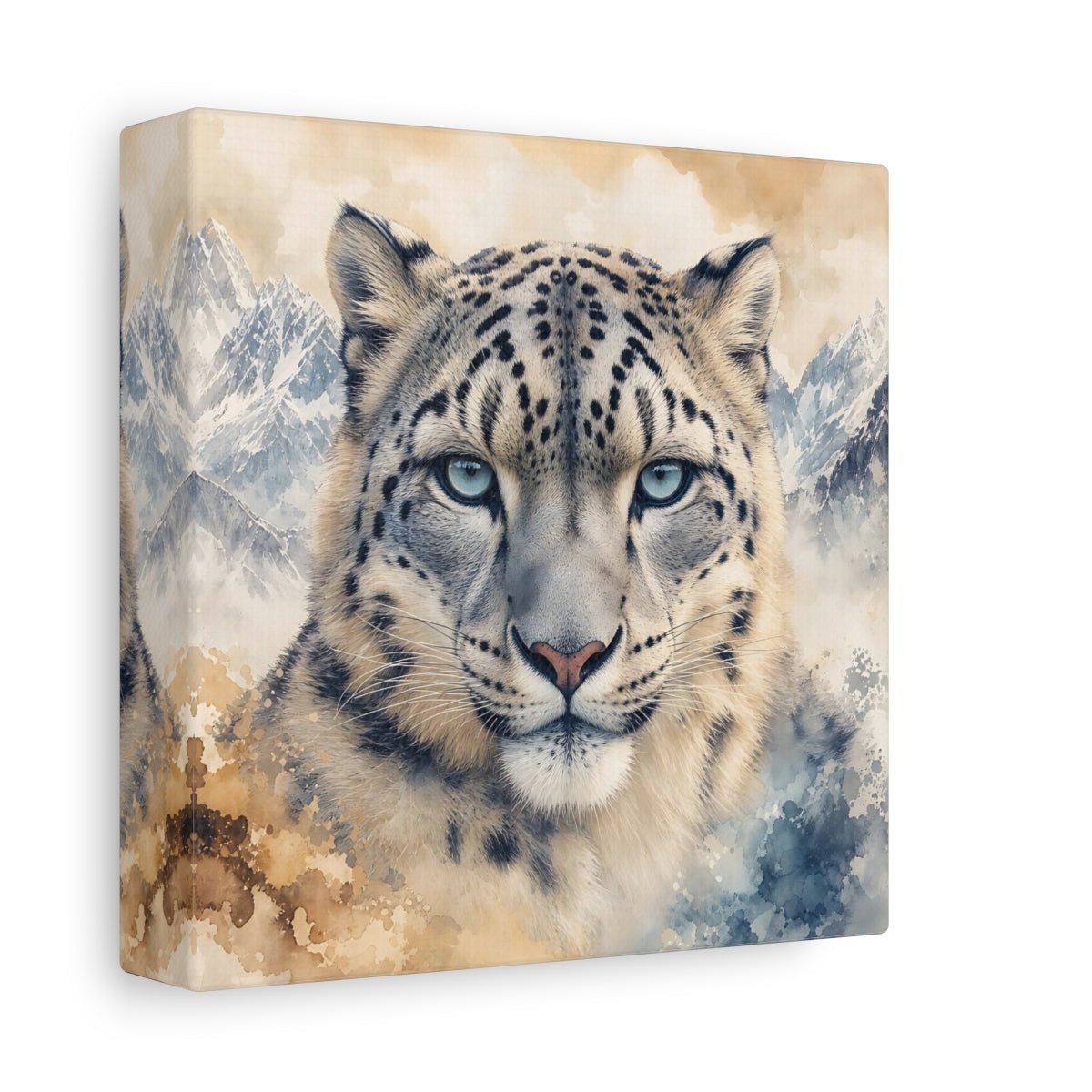 Animals Snow Leopard Watercolor Canvas Print – Living Room, Above Sofa, Brown - YesArtYes