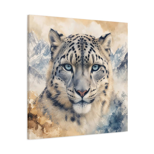 Animals Snow Leopard Watercolor Canvas Print – Living Room, Above Sofa, Brown - YesArtYes