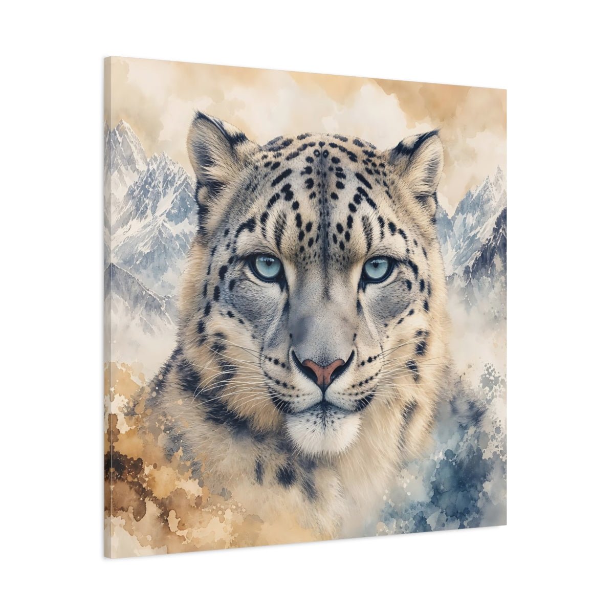 Animals Snow Leopard Watercolor Canvas Print – Living Room, Above Sofa, Brown - YesArtYes