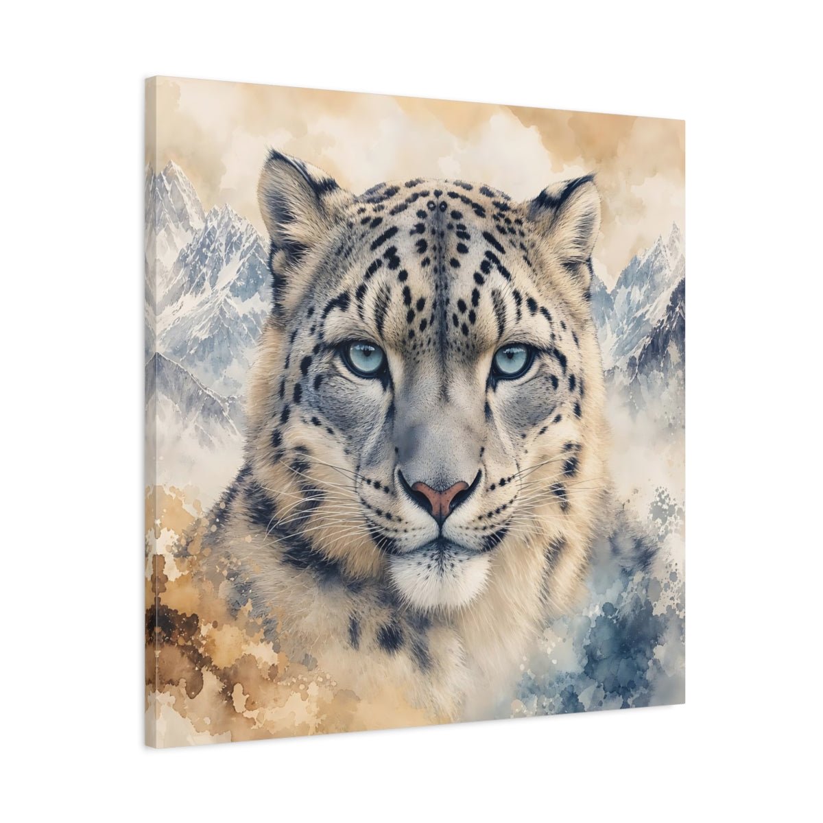 Animals Snow Leopard Watercolor Canvas Print – Living Room, Above Sofa, Brown - YesArtYes