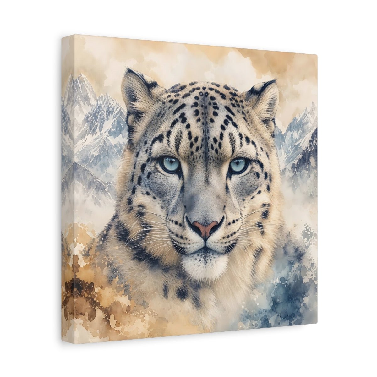 Animals Snow Leopard Watercolor Canvas Print – Living Room, Above Sofa, Brown - YesArtYes