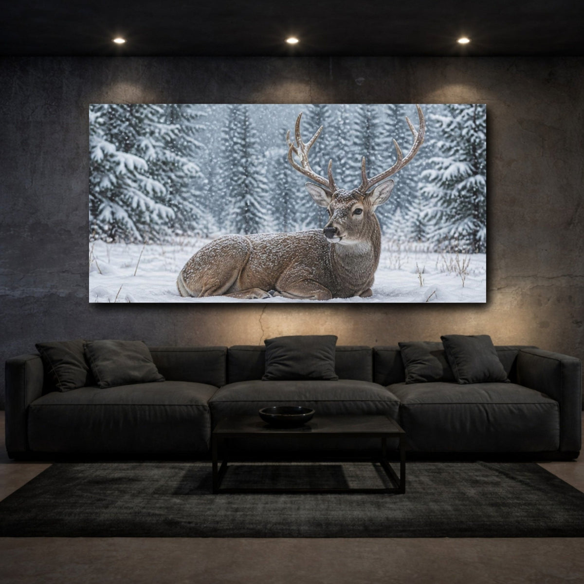 Animals Snowy Resting Deer Canvas Print Wall Art – Living Room Decor, Above Console Table - YesArtYes