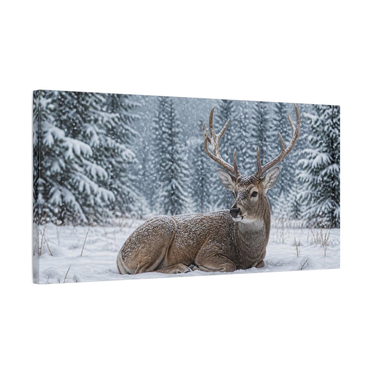 Animals Snowy Resting Deer Canvas Print Wall Art – Living Room Decor, Above Console Table - YesArtYes