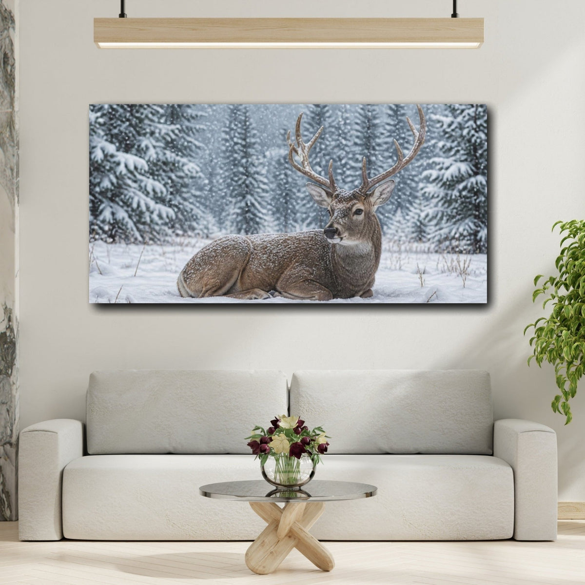 Animals Snowy Resting Deer Canvas Print Wall Art – Living Room Decor, Above Console Table - YesArtYes