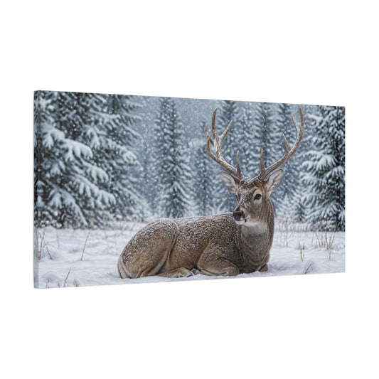 Animals Snowy Resting Deer Canvas Print Wall Art – Living Room Decor, Above Console Table - YesArtYes
