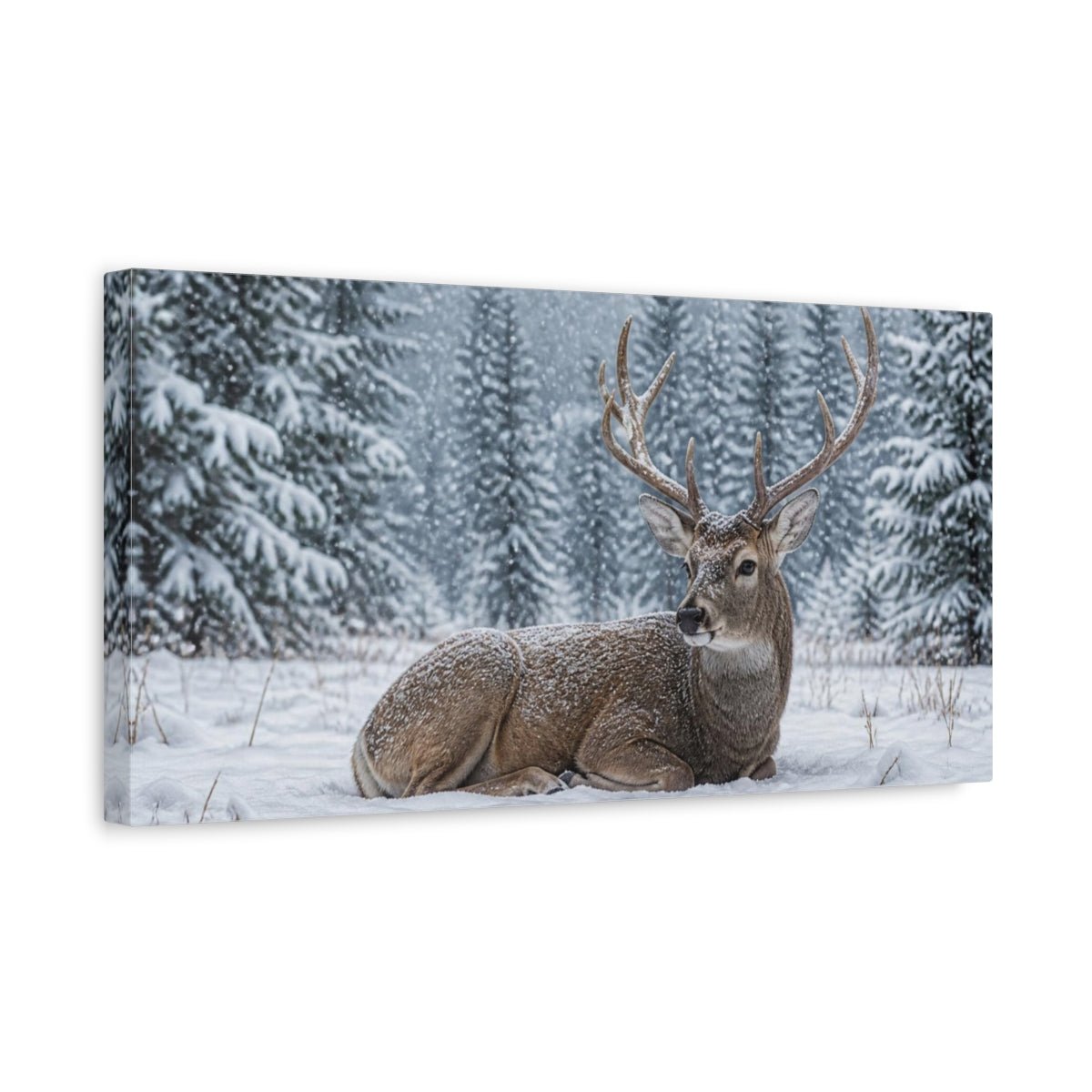 Animals Snowy Resting Deer Canvas Print Wall Art – Living Room Decor, Above Console Table - YesArtYes