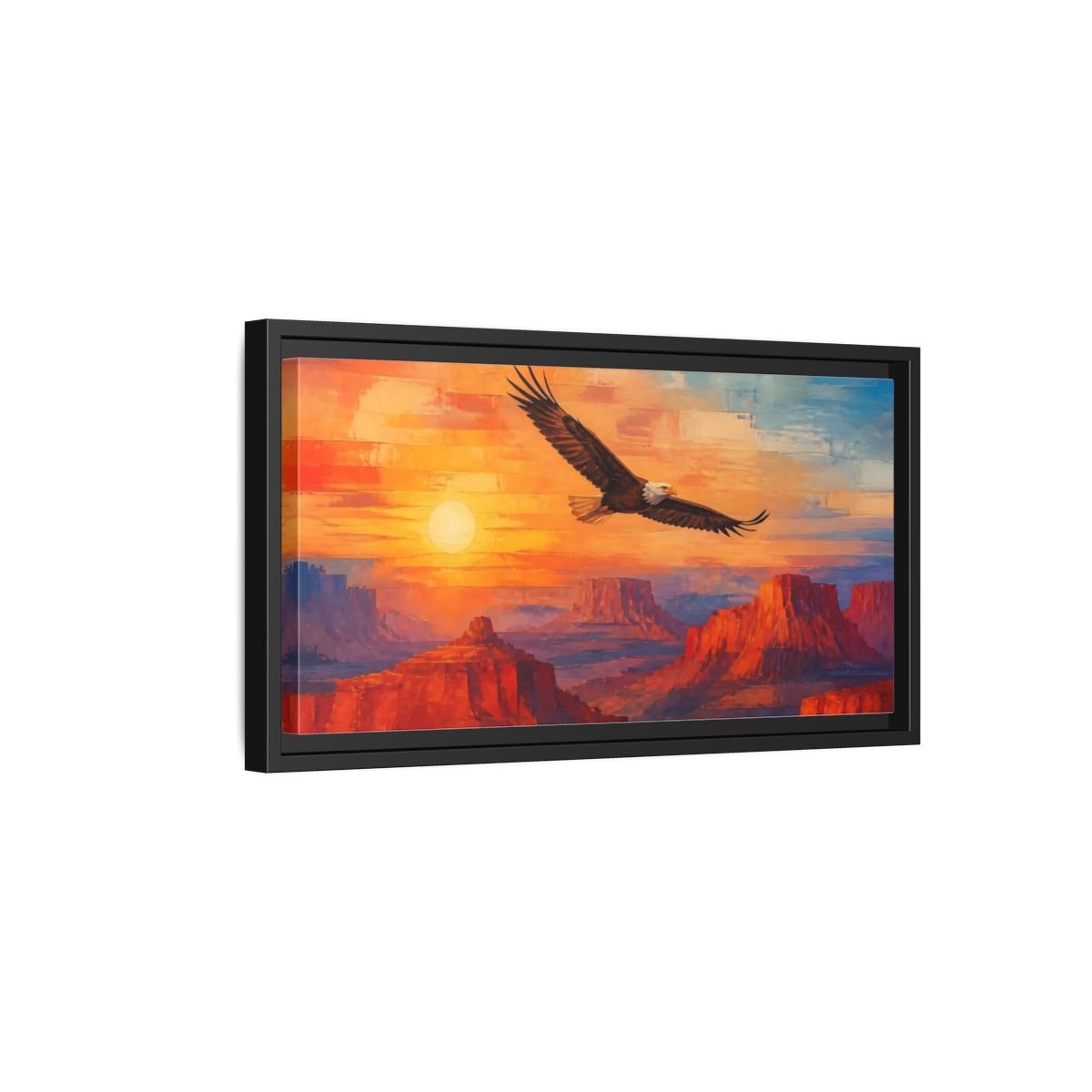 Animals Soaring Bald Eagle At Sunrise Framed Canvas Print – Living Room, Above Sofa - YesArtYes