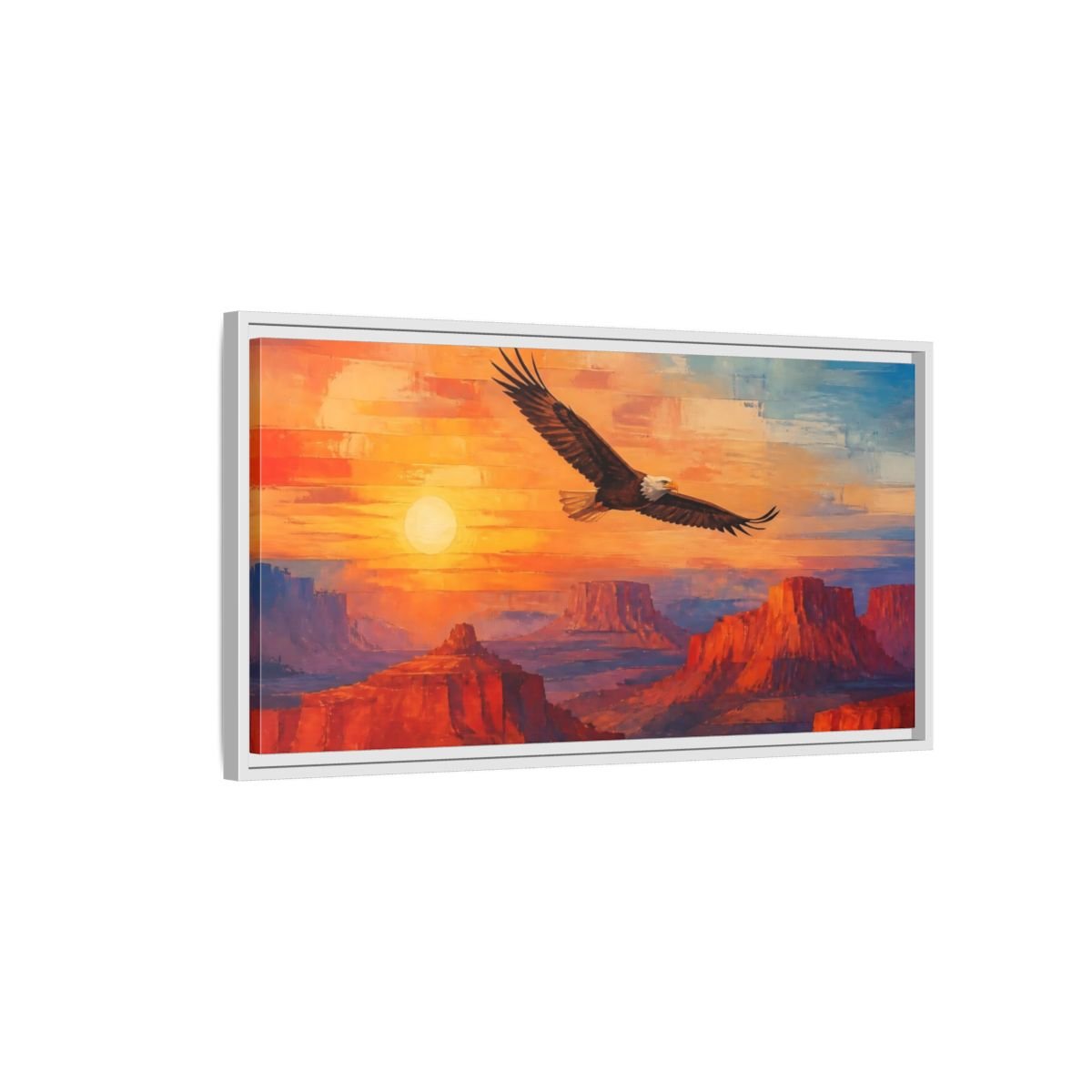Animals Soaring Bald Eagle At Sunrise Framed Canvas Print – Living Room, Above Sofa - YesArtYes