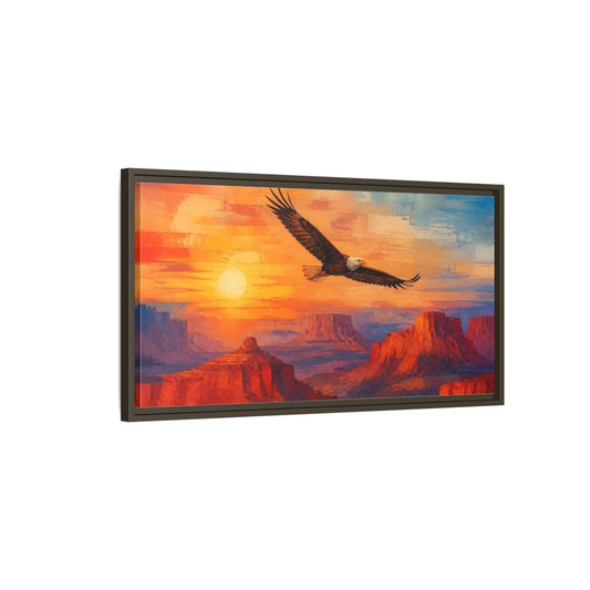 Animals Soaring Bald Eagle At Sunrise Framed Canvas Print – Living Room, Above Sofa - YesArtYes