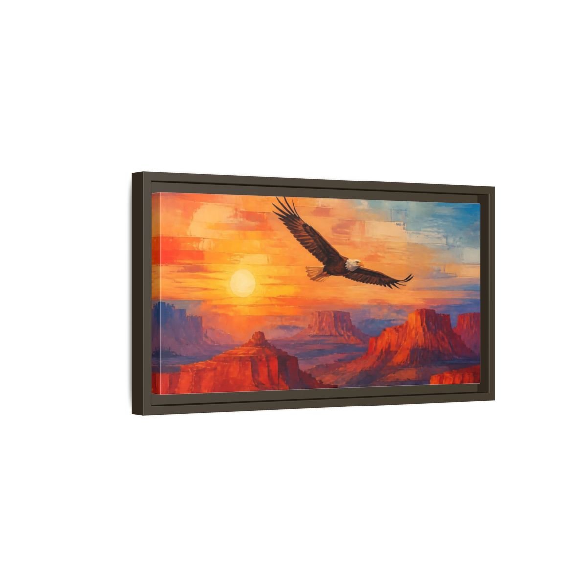Animals Soaring Bald Eagle At Sunrise Framed Canvas Print – Living Room, Above Sofa - YesArtYes