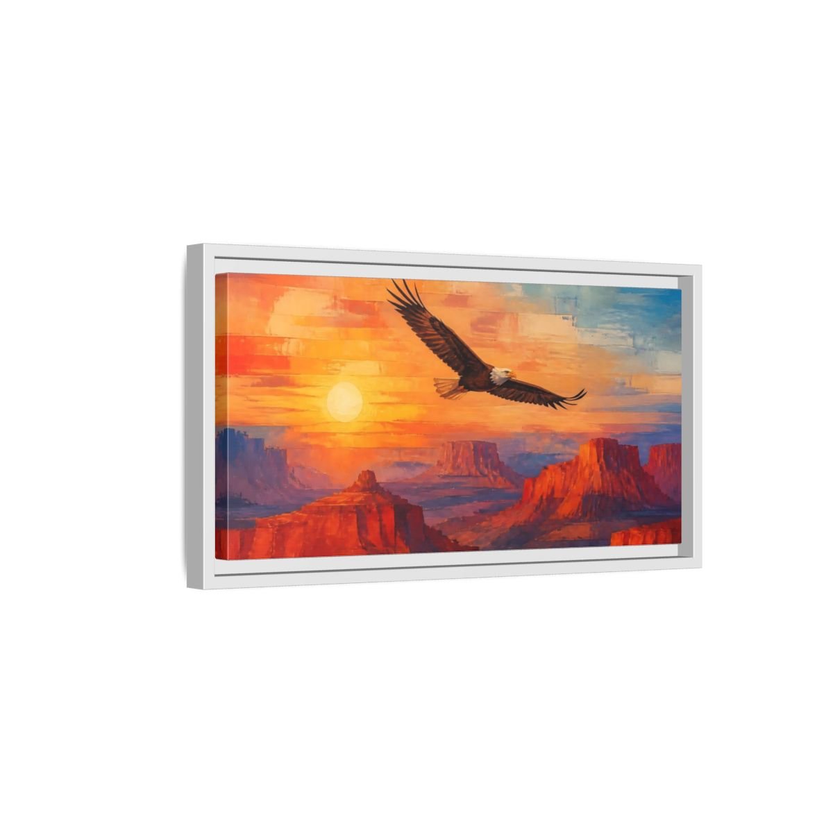 Animals Soaring Bald Eagle At Sunrise Framed Canvas Print – Living Room, Above Sofa - YesArtYes