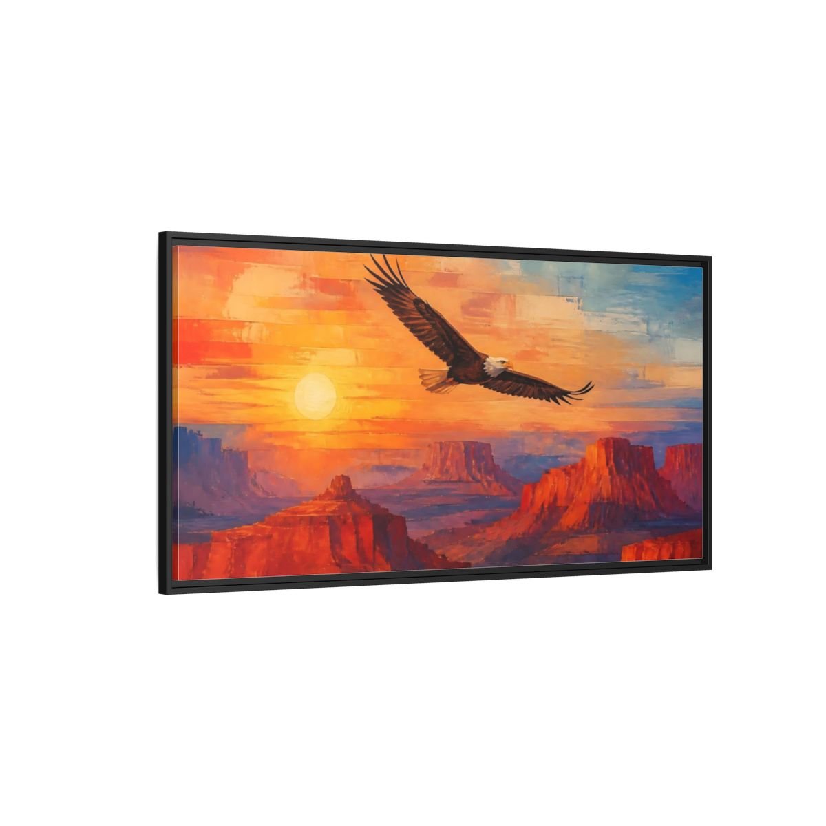 Animals Soaring Bald Eagle At Sunrise Framed Canvas Print – Living Room, Above Sofa - YesArtYes