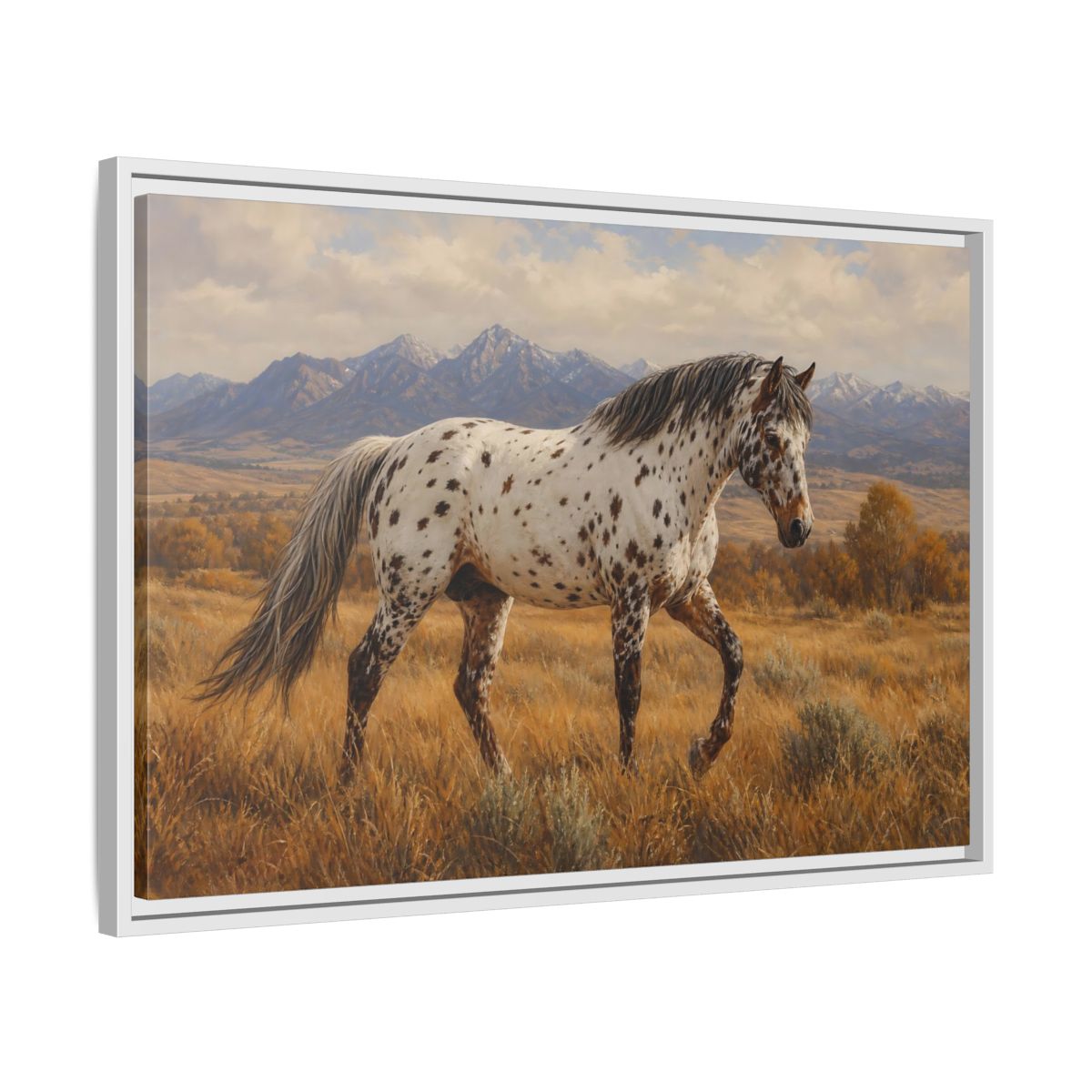 Side Mockup 10. Animals Spotted Horse Brown Spotted Horse shown as stretched canvas wall art