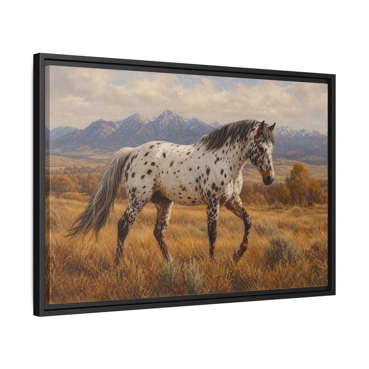 Side Mockup 14. Animals Spotted Horse Brown Spotted Horse shown as stretched canvas wall art