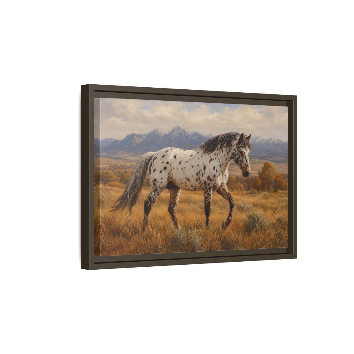 Side Mockup 5. Animals Spotted Horse Brown Spotted Horse shown as stretched canvas wall art