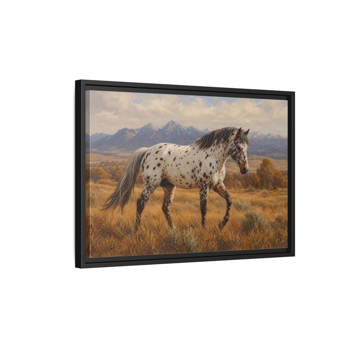 Side Mockup 3. Animals Spotted Horse Brown Spotted Horse shown as stretched canvas wall art