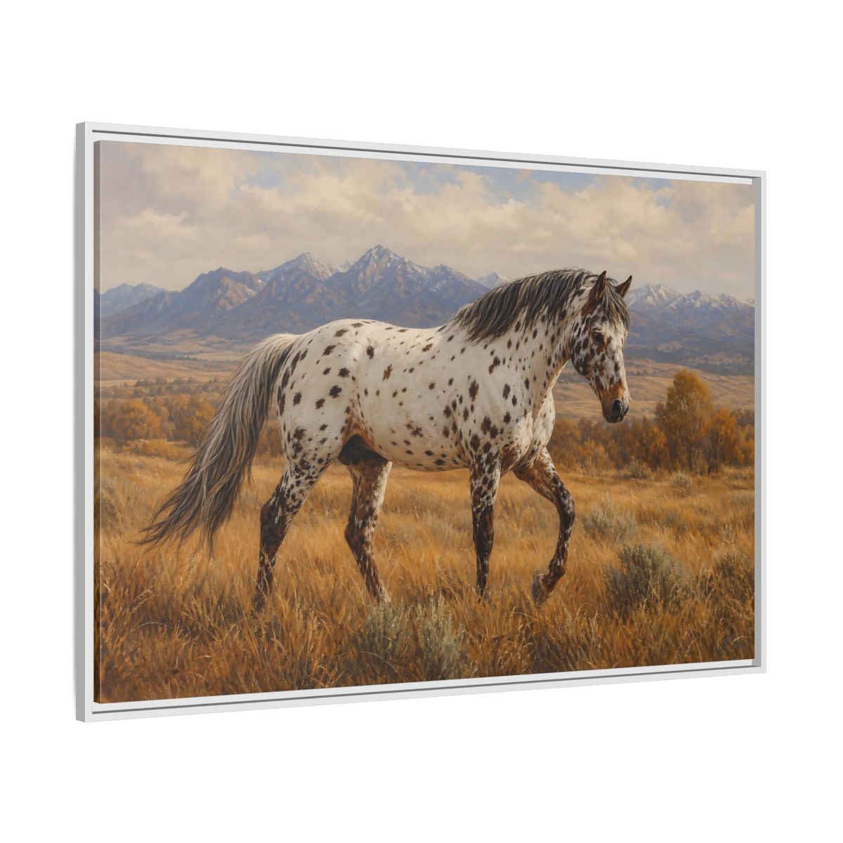 Side Mockup 7. Animals Spotted Horse Brown Spotted Horse shown as stretched canvas wall art
