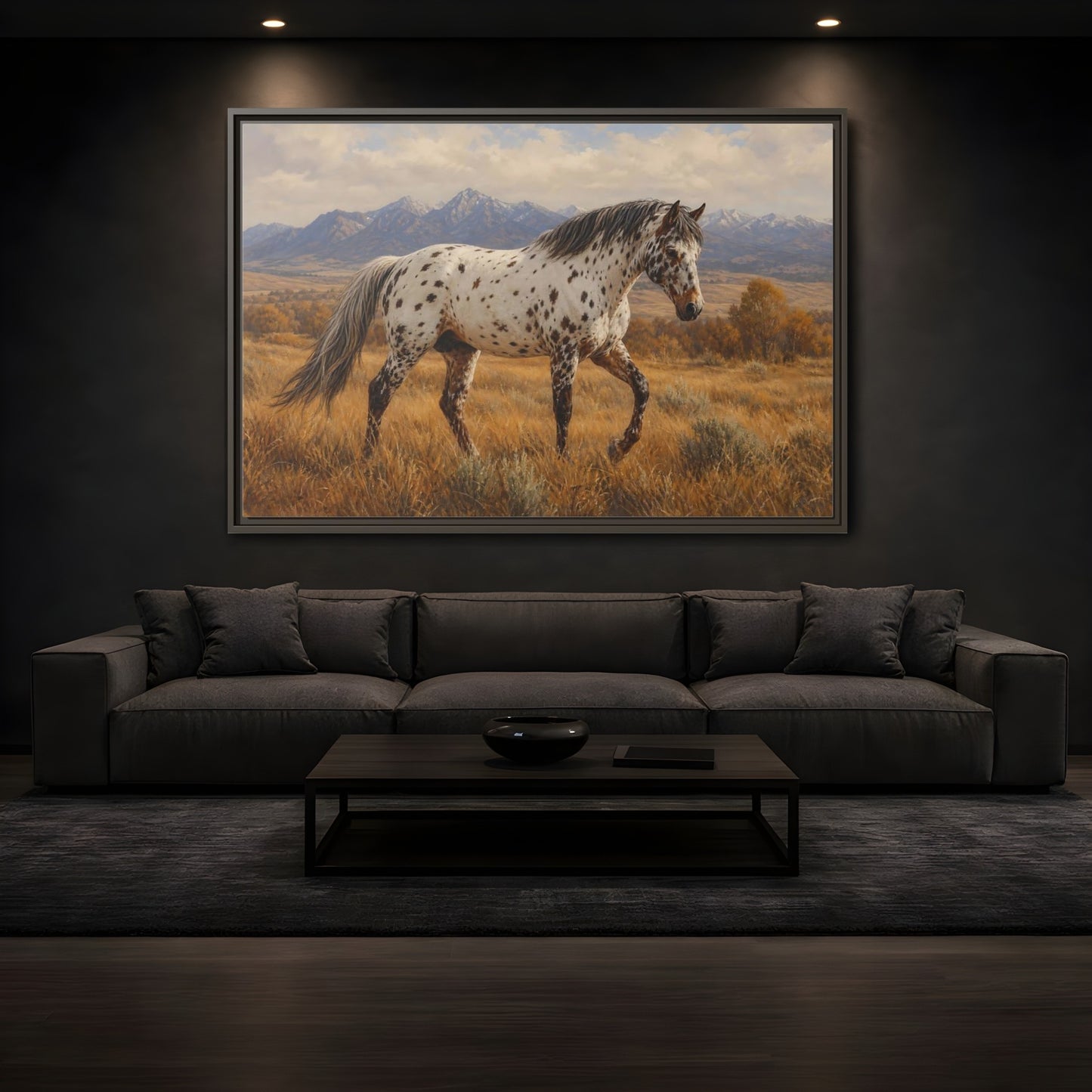 Mockup 3. Animals Spotted Horse Brown Spotted Horse shown as stretched canvas wall art