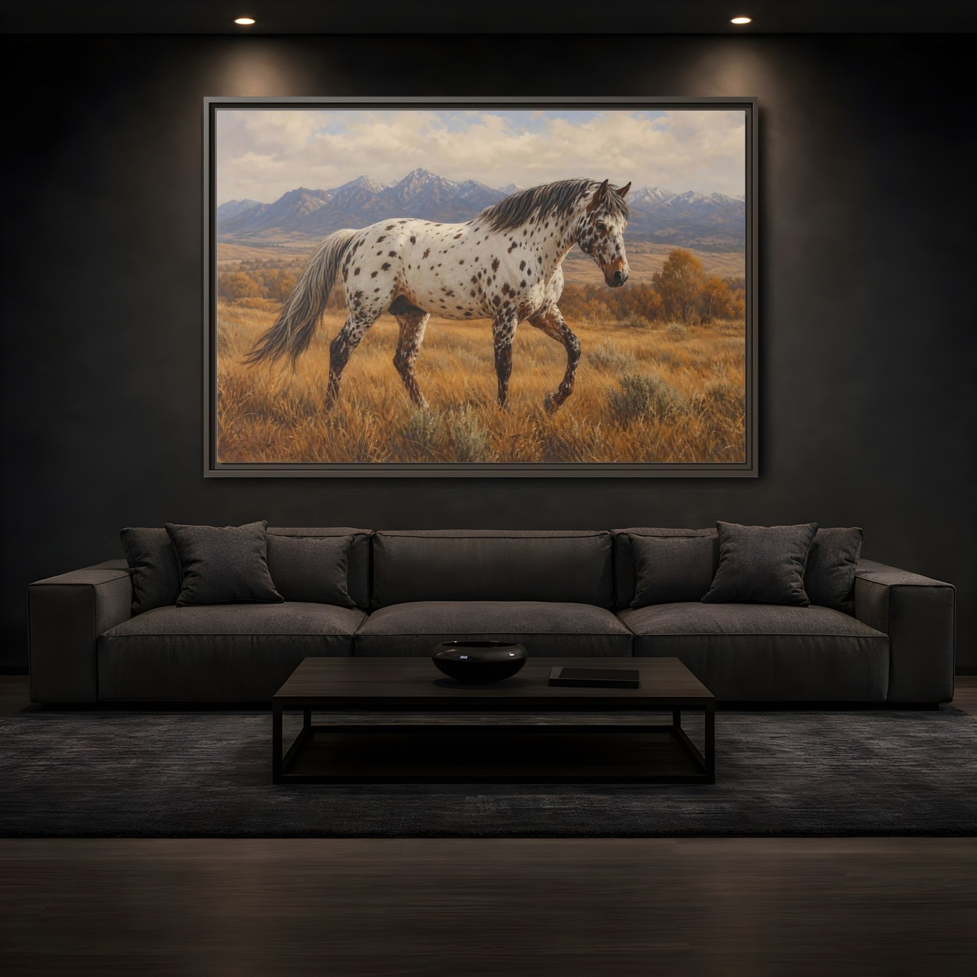 Mockup 3. Animals Spotted Horse Brown Spotted Horse shown as stretched canvas wall art