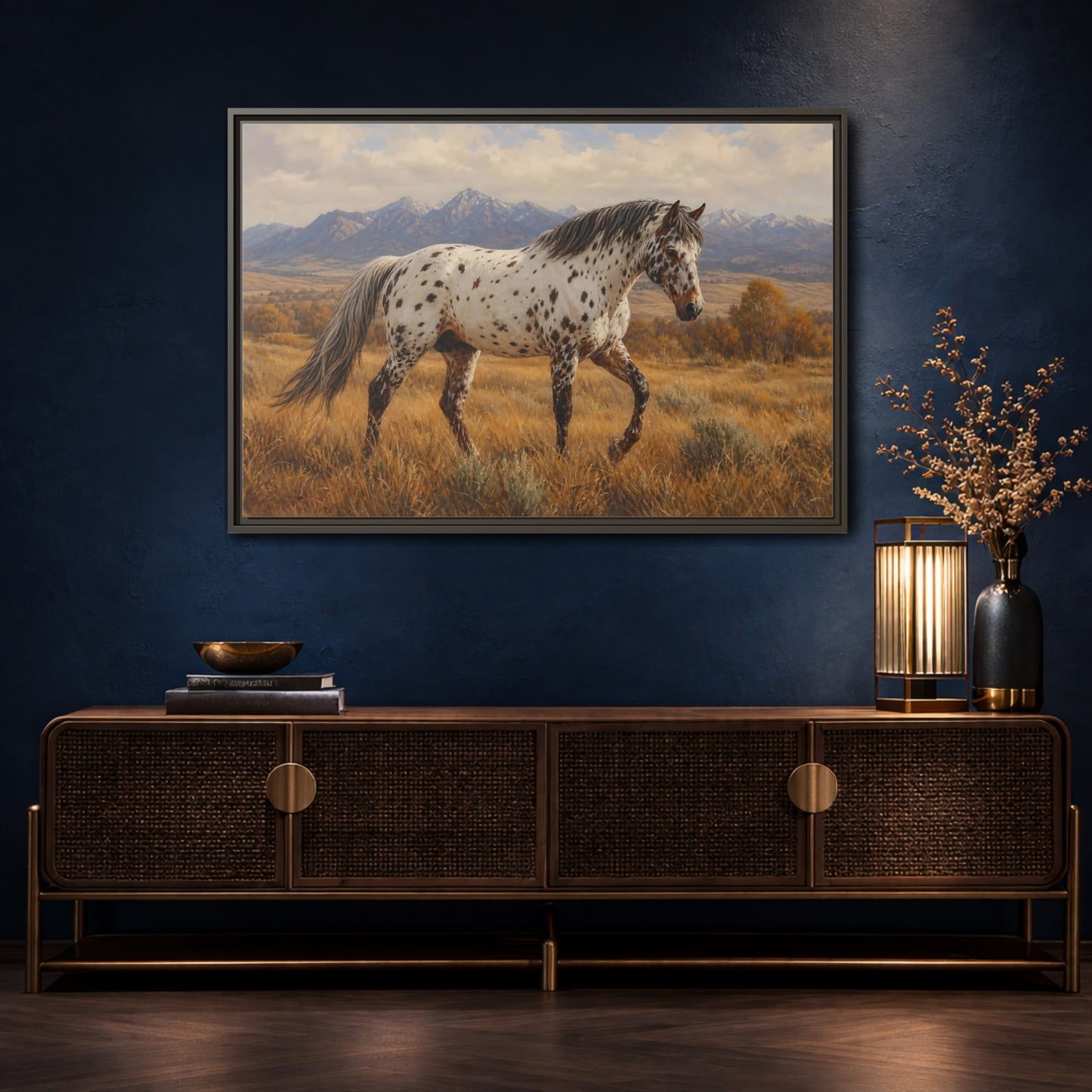 Mockup 4. Animals Spotted Horse Brown Spotted Horse shown as stretched canvas wall art