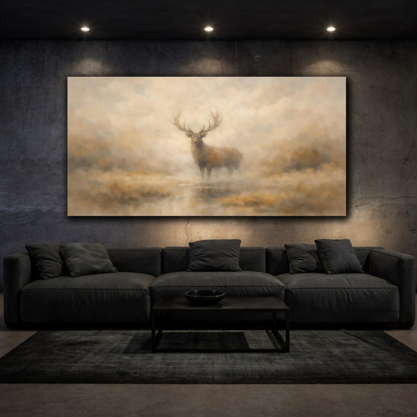 Mockup 2. Animals Stag Brown And Cream shown as stretched canvas wall art