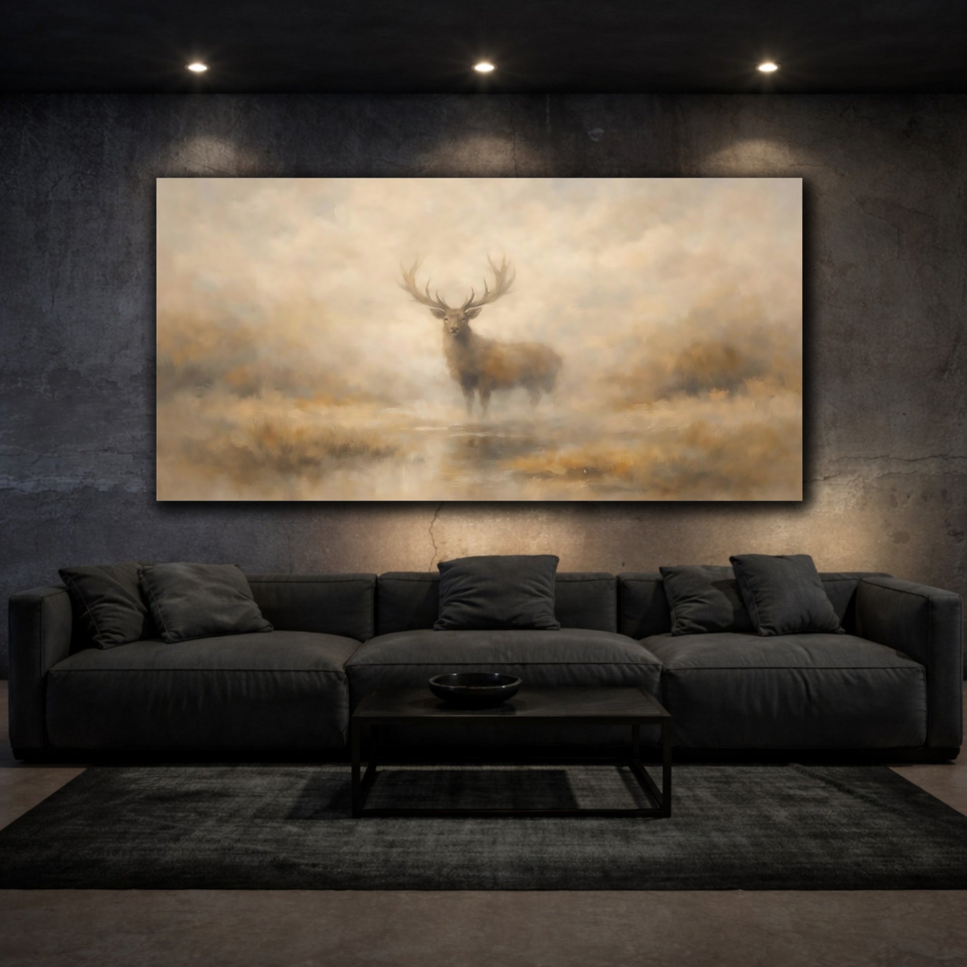 Mockup 2. Animals Stag Brown And Cream shown as stretched canvas wall art