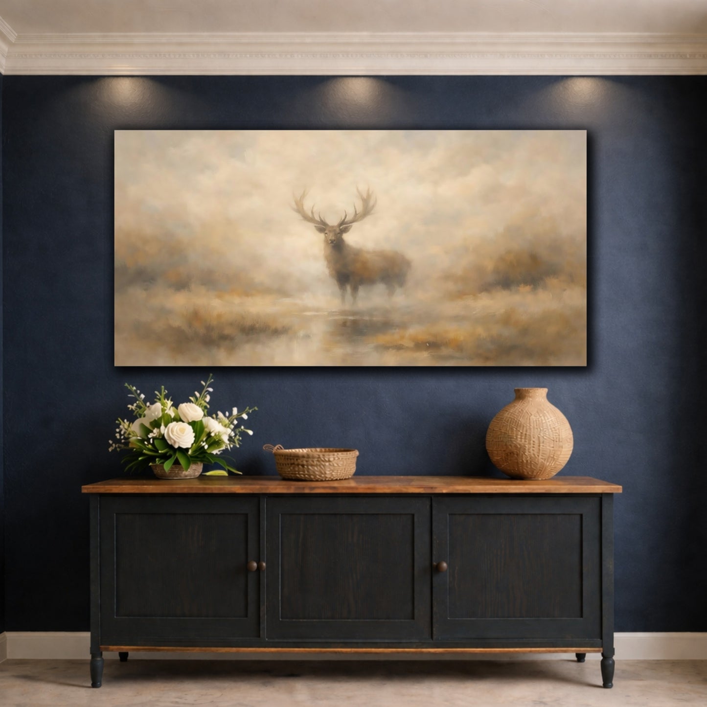 Mockup 4. Animals Stag Brown And Cream shown as stretched canvas wall art