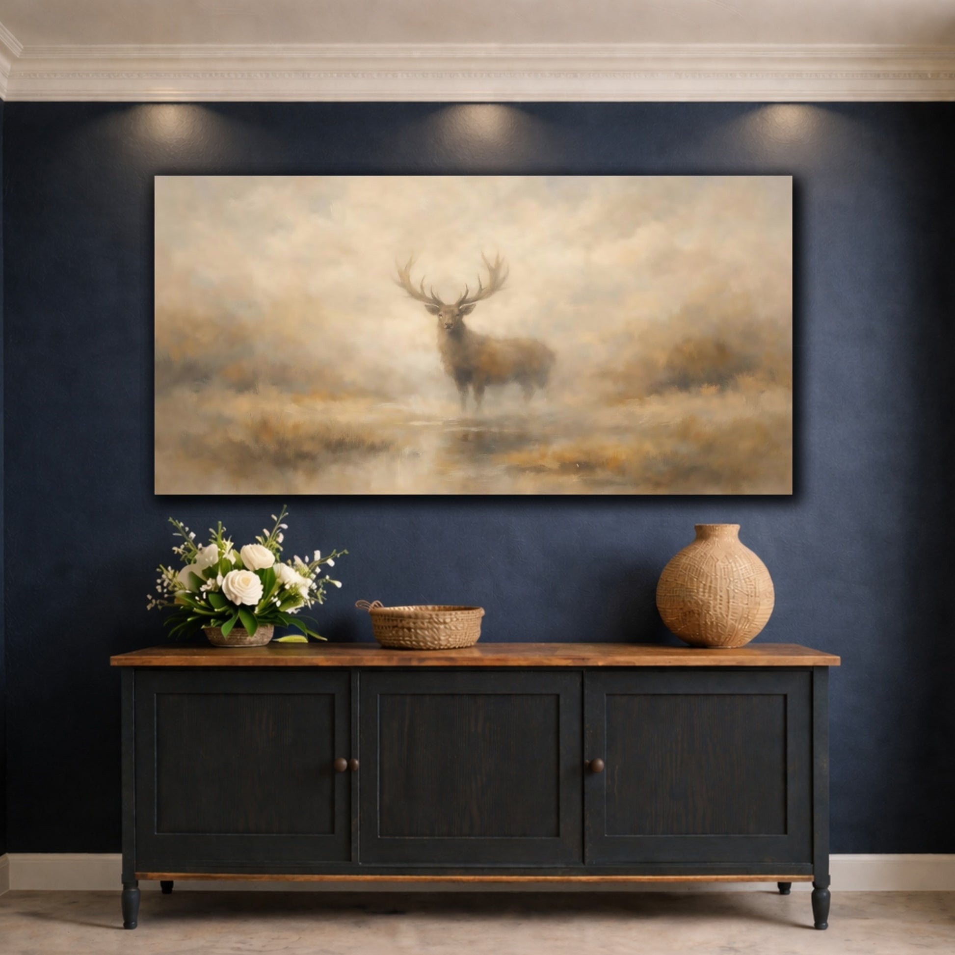Mockup 4. Animals Stag Brown And Cream shown as stretched canvas wall art