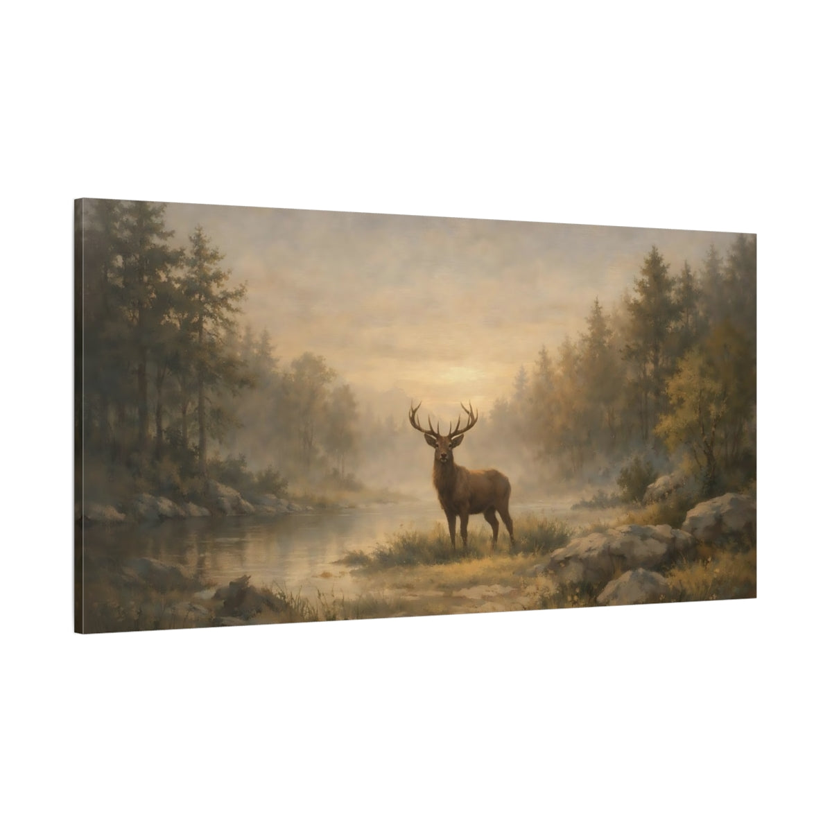 Main Mockup. Animals Stag Brown And Gold Deer shown as stretched canvas wall art