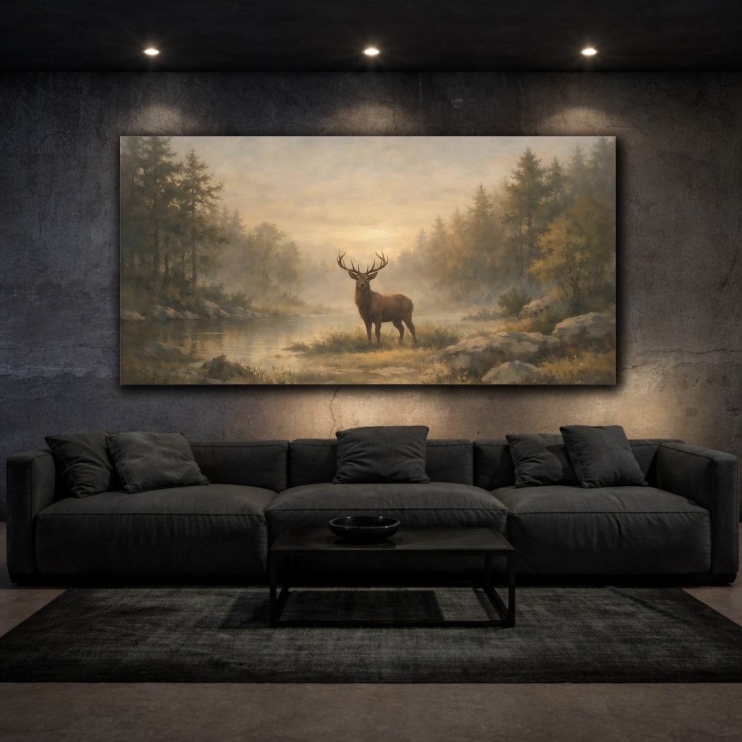 Mockup 2. Animals Stag Brown And Gold Deer shown as stretched canvas wall art
