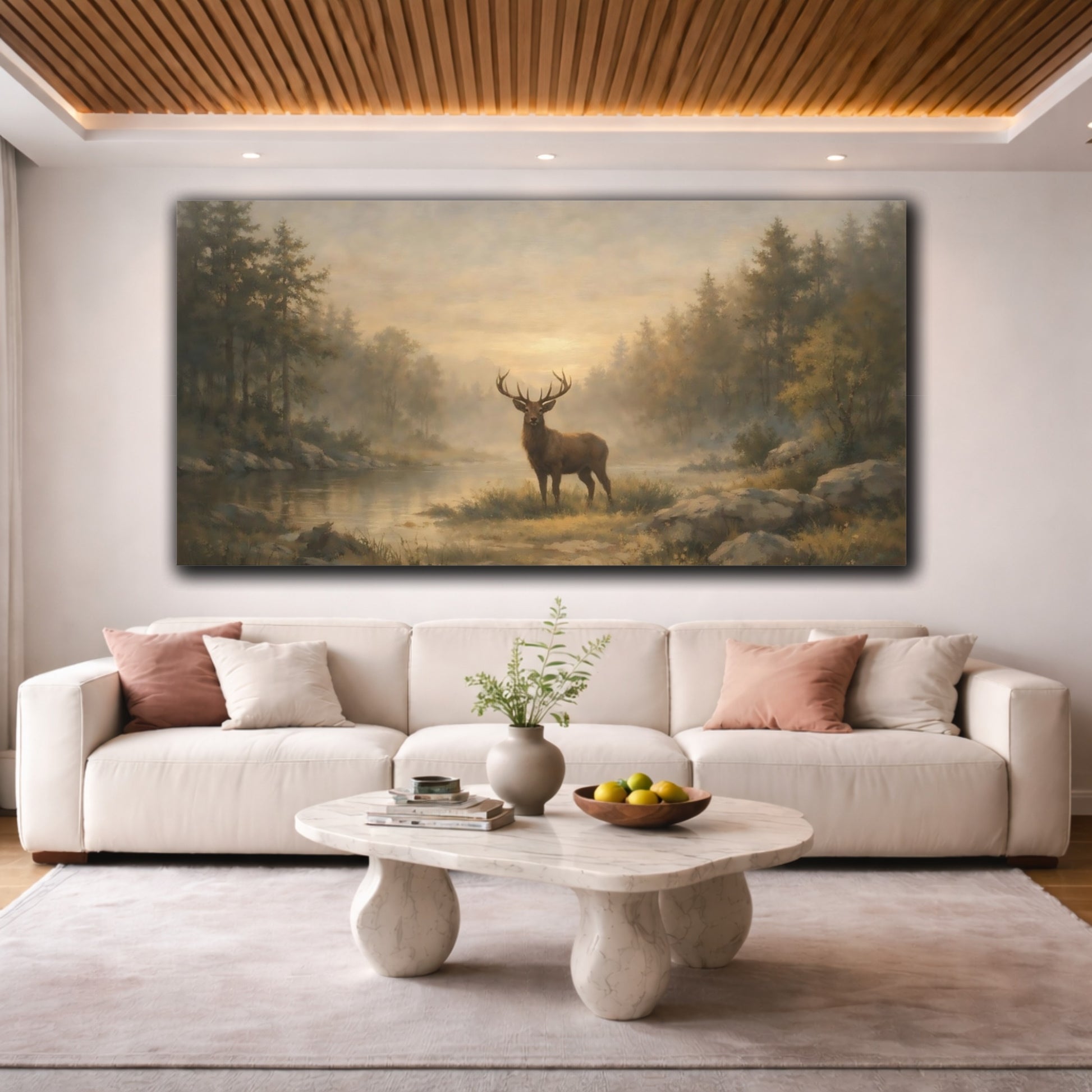 Mockup 3. Animals Stag Brown And Gold Deer shown as stretched canvas wall art