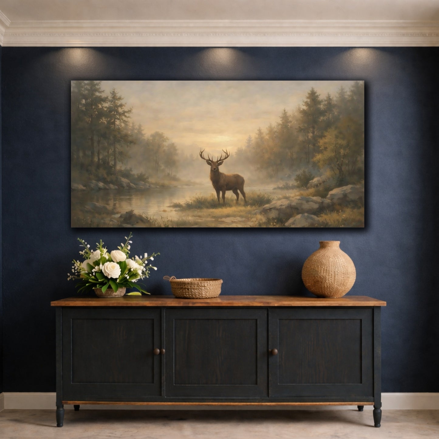 Mockup 4. Animals Stag Brown And Gold Deer shown as stretched canvas wall art