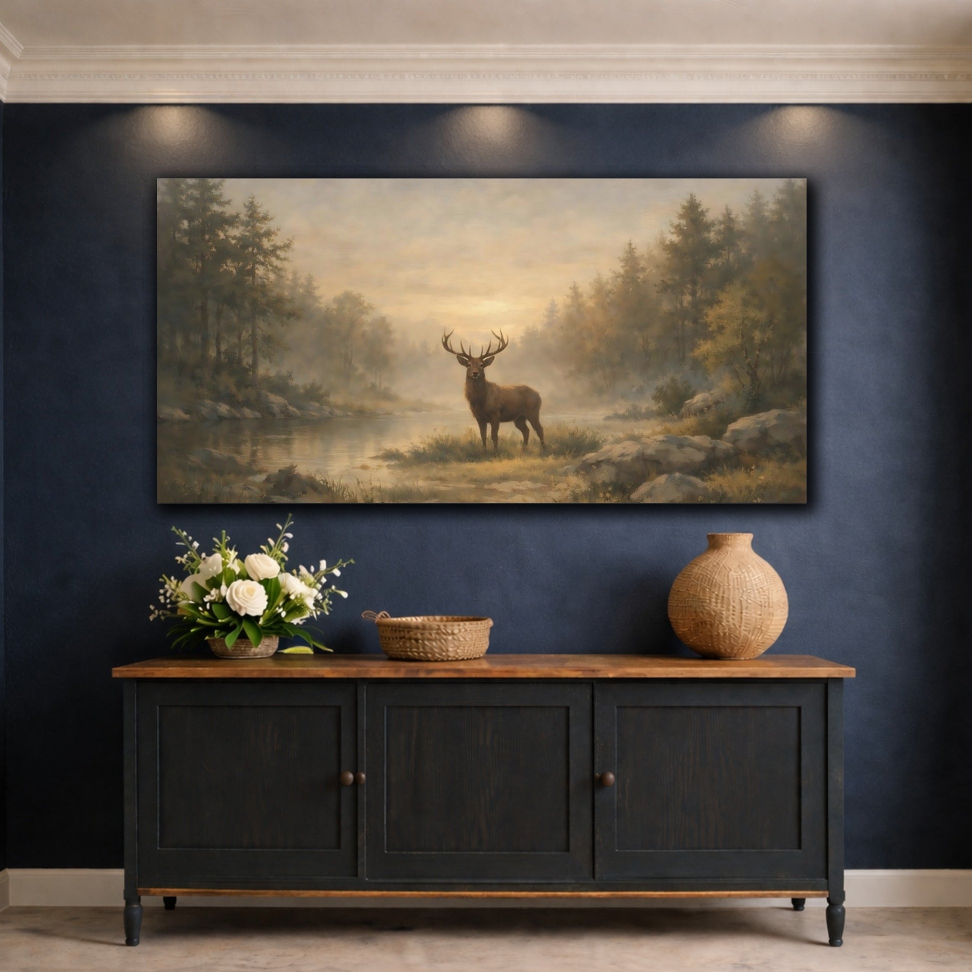 Mockup 4. Animals Stag Brown And Gold Deer shown as stretched canvas wall art